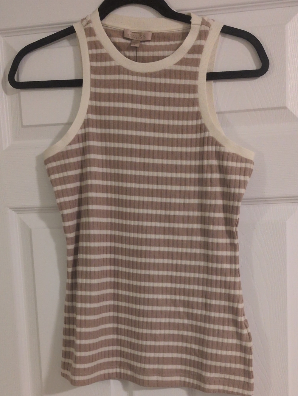 Guess Striped Ribbed Tank Top in Cream and Tan